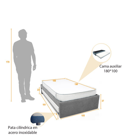 Cama Nido Infantil Finlandia Indigo y Cromado 105x37cm para Colchón Sencillo 100 X 190 Cm con Colchoneta - CAMAS | Bylmo