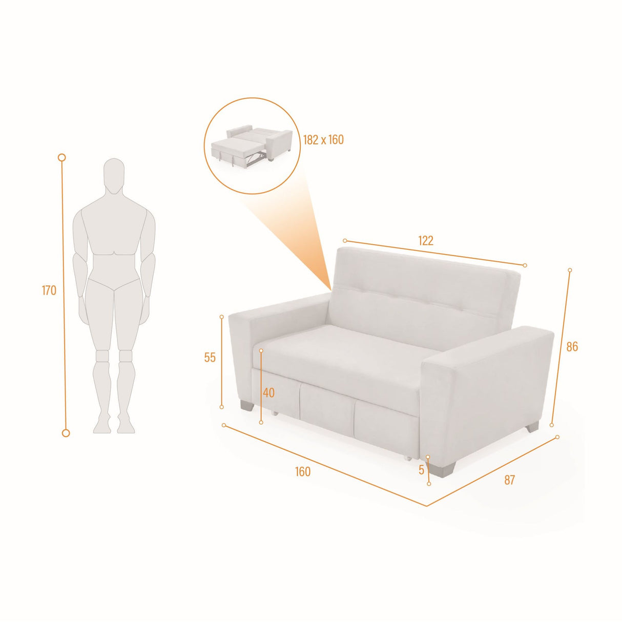 Sofacama Hamburgo Plata 160x86cm de Dos Puestos Recinable con Apoya Brazos - SOFAS Y POLTRONAS | Bylmo