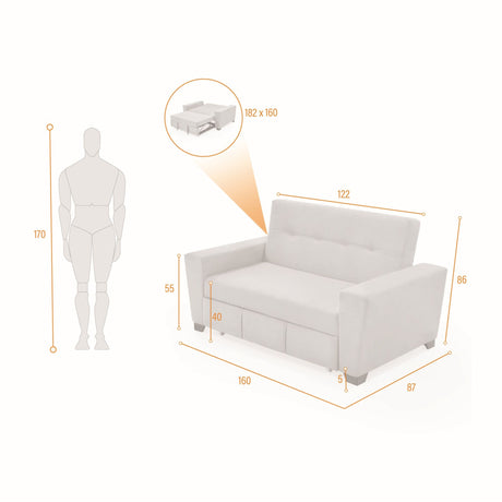 Sofacama Hamburgo Plata 160x86cm de Dos Puestos Recinable con Apoya Brazos - SOFAS Y POLTRONAS | Bylmo