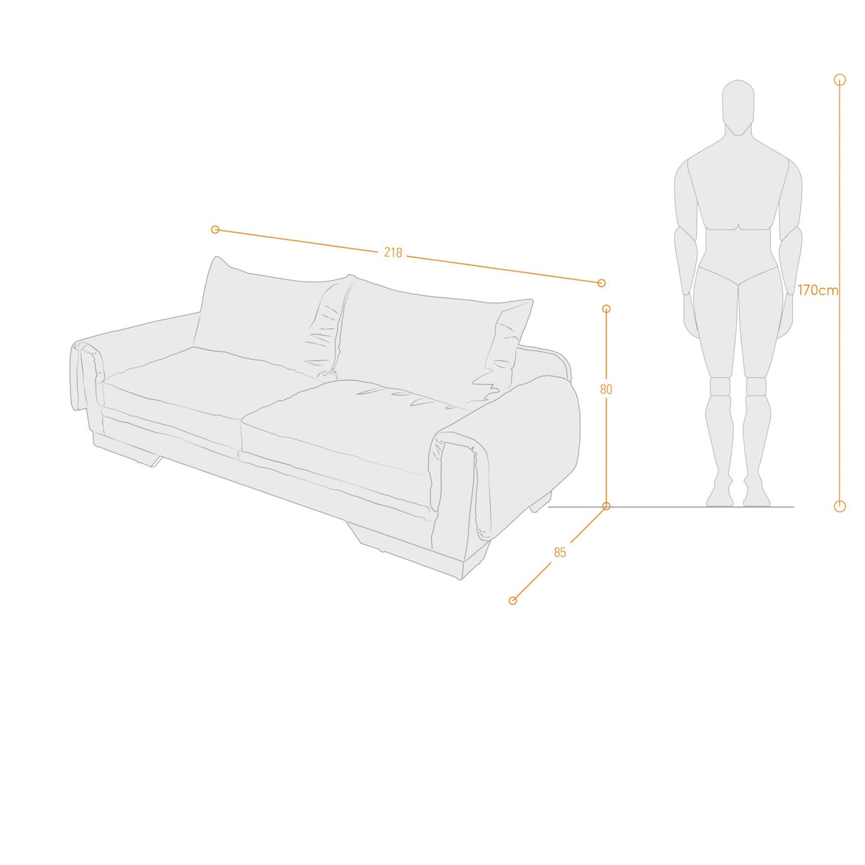 Sofá Daytona Plomo 218x80cm de Tres Puestos con Apoya Brazos - SOFAS Y POLTRONAS | Bylmo