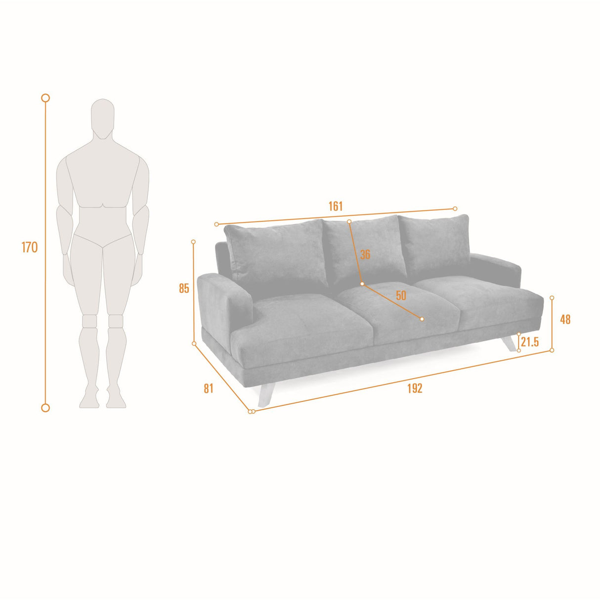 Sofá Lisboa Indigo 192x85cm de Tres Puestos con Apoya Brazos - SOFAS Y POLTRONAS | Bylmo