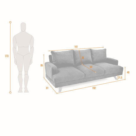 Sofá Lisboa Indigo 192x85cm de Tres Puestos con Apoya Brazos - SOFAS Y POLTRONAS | Bylmo