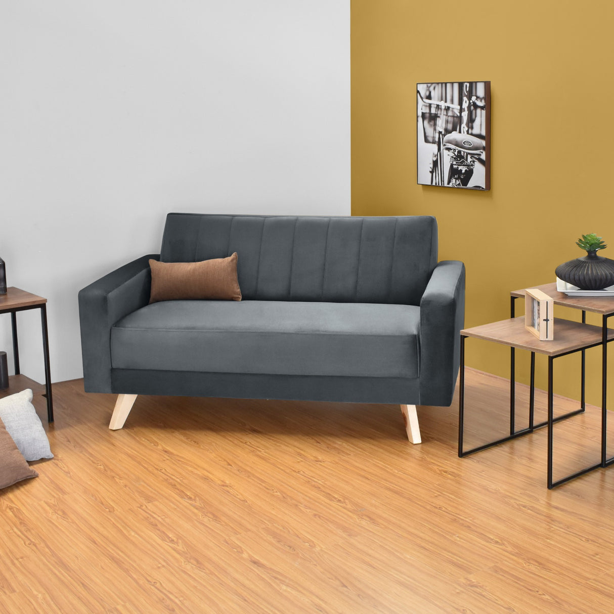 Sofá Baru Gris 152x83cm de Dos Puestos con Apoya Brazos - SOFAS Y POLTRONAS | Bylmo