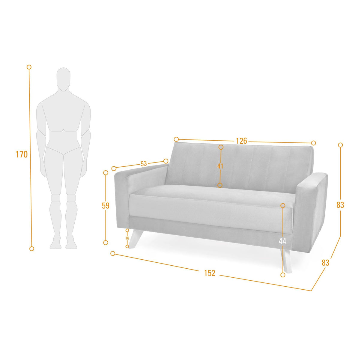 Sofá Baru Gris 152x83cm de Dos Puestos con Apoya Brazos - SOFAS Y POLTRONAS | Bylmo