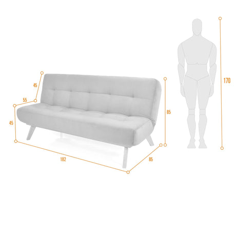 Sofacama Porto Gris 182x85cm de Tres Puestos Recinable - SOFAS Y POLTRONAS | Bylmo