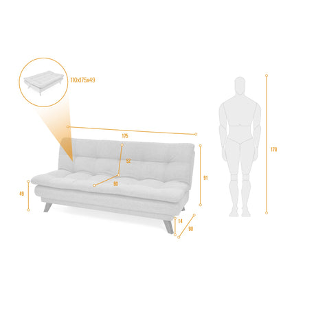 Sofacama Munich Plata 180x85cm de Tres Puestos Recinable - SOFAS Y POLTRONAS | Bylmo
