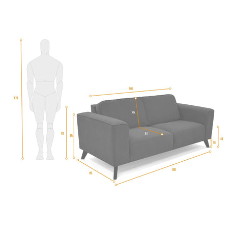 Sofá Lotus Mostaza 190x83cm de Dos Puestos con Apoya Brazos - SOFAS Y POLTRONAS | Bylmo