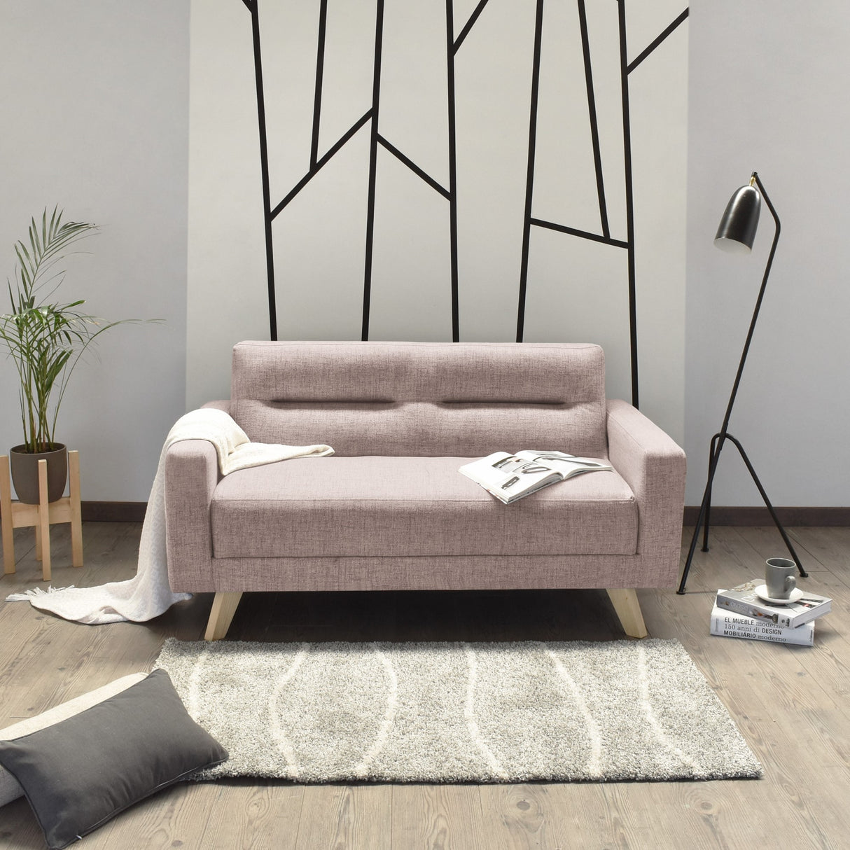 Sofá Barza Rosa 150x83cm de Dos Puestos con Apoya Brazos - SOFAS Y POLTRONAS | Bylmo