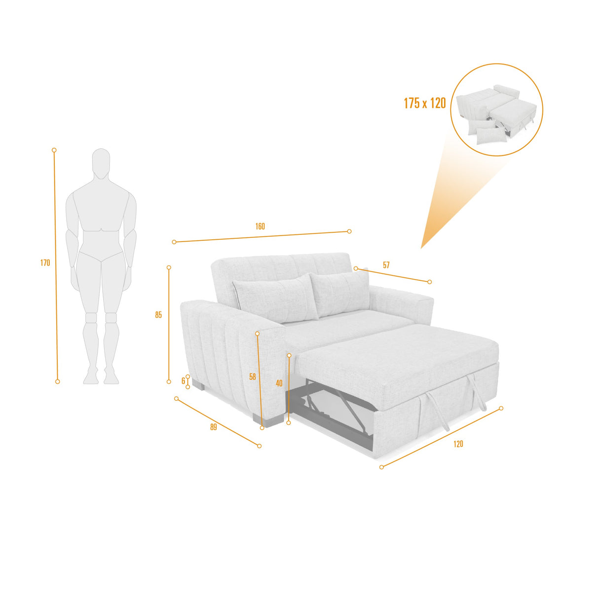 Sofacama Hannover Plomo 160x85cm de Dos Puestos Recinable con Apoya Brazos - SOFAS Y POLTRONAS | Bylmo