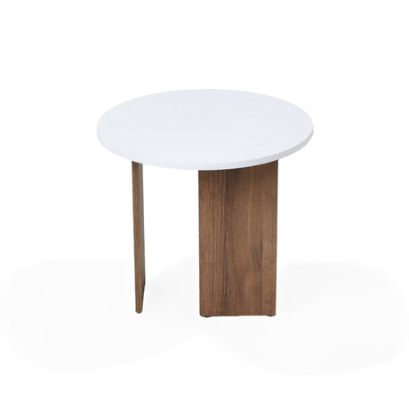 Mesa Auxiliar Circular Maui Blanco y Mácula 50x45cm con Patas - MESAS AUXILIARES | Bylmo