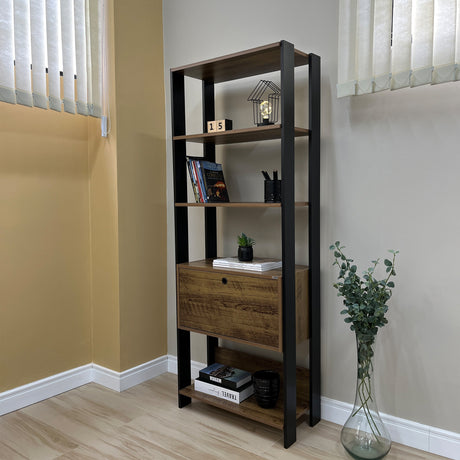 Estantería Rectangular Match Pino y Negro 63x166cm Con Cinco Entrepaños - BIBLIOTECAS Y ESTANTERIAS | Bylmo