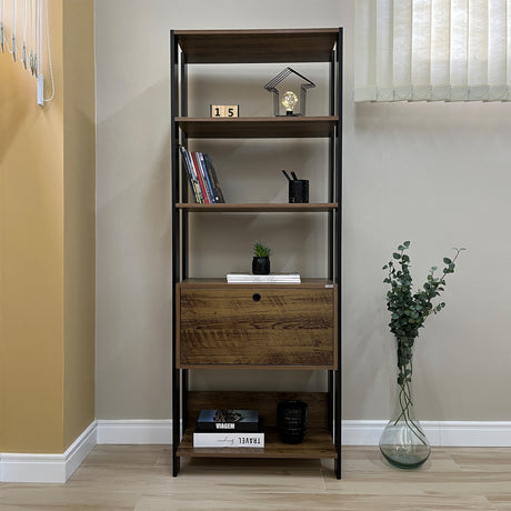 Estantería Rectangular Match Pino y Negro 63x166cm Con Cinco Entrepaños - BIBLIOTECAS Y ESTANTERIAS | Bylmo