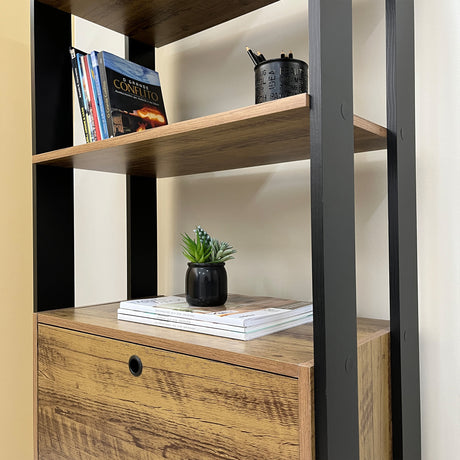 Estantería Rectangular Match Pino y Negro 63x166cm Con Cinco Entrepaños - BIBLIOTECAS Y ESTANTERIAS | Bylmo