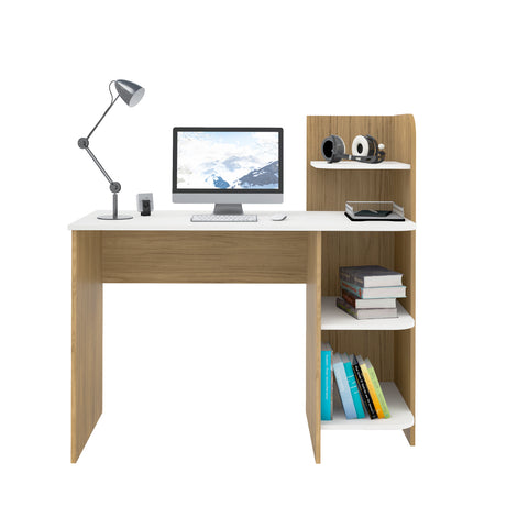 Escritorio Link Roble y Off White 111x110cm con Organizador de Libros - ESCRITORIOS | Bylmo