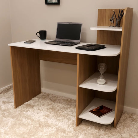 Escritorio Link Roble y Off White 111x110cm con Organizador de Libros - ESCRITORIOS | Bylmo