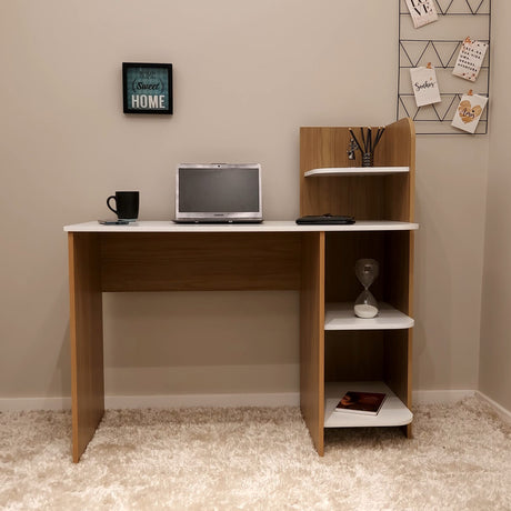 Escritorio Link Roble y Off White 111x110cm con Organizador de Libros - ESCRITORIOS | Bylmo