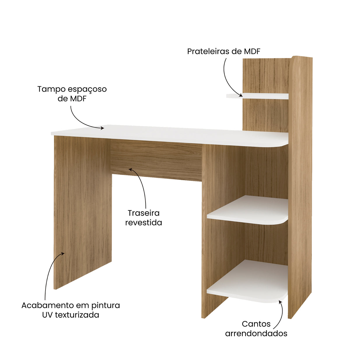 Escritorio Link Roble y Off White 111x110cm con Organizador de Libros - ESCRITORIOS | Bylmo