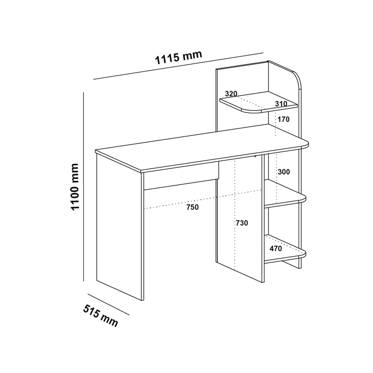 Escritorio Link Roble y Off White 111x110cm con Organizador de Libros - ESCRITORIOS | Bylmo