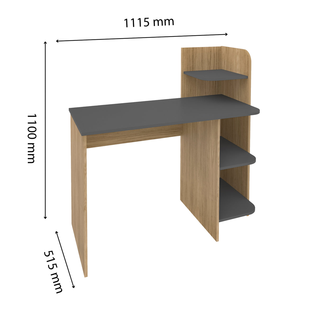 Escritorio Link Roble y Gris 111x110cm con Organizador de Libros - ESCRITORIOS | Bylmo