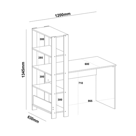 Escritorio con Biblioteca Match Blanco 120x134cm con Tres Repisas - ESCRITORIOS | Bylmo