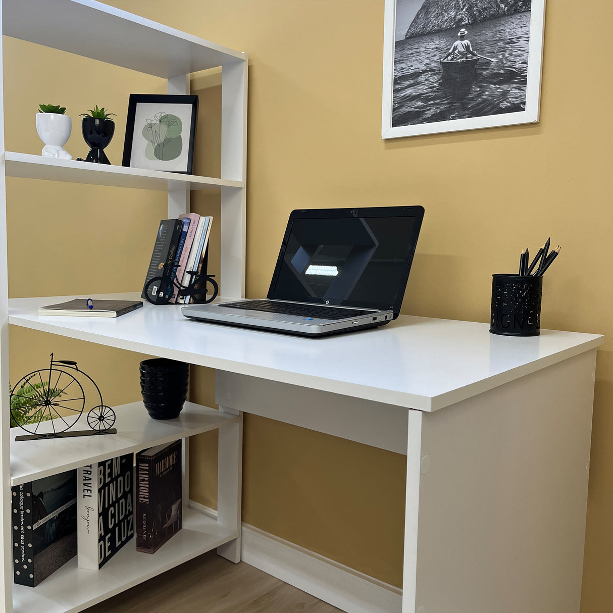 Escritorio con Biblioteca Match Blanco 120x134cm con Tres Repisas - ESCRITORIOS | Bylmo