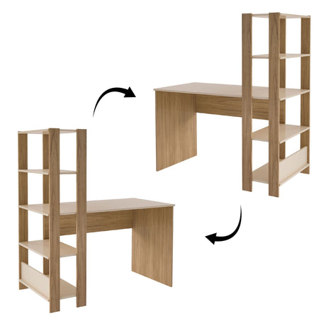 Escritorio con Biblioteca Match Roble y Off White 120x134cm con Tres Repisas - ESCRITORIOS | Bylmo