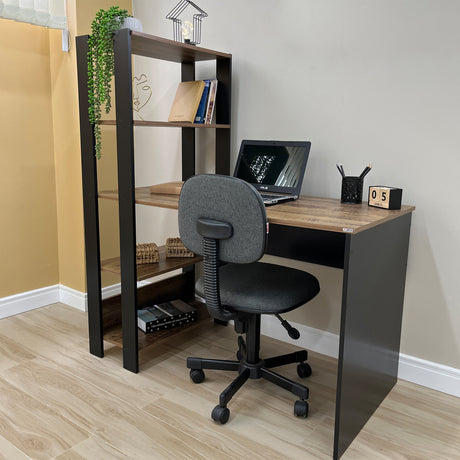 Escritorio con Biblioteca Match Pino y Negro 120x134cm con Tres Repisas - ESCRITORIOS | Bylmo