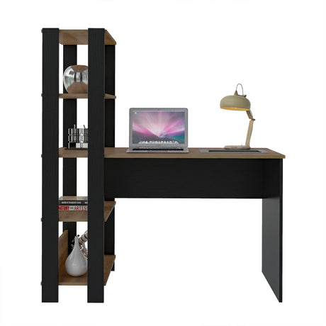 Escritorio con Biblioteca Match Pino y Negro 120x134cm con Tres Repisas - ESCRITORIOS | Bylmo