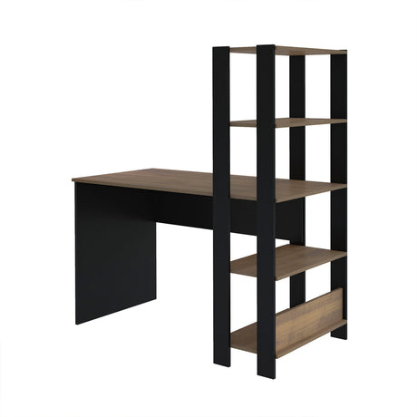 Escritorio con Biblioteca Match Pino y Negro 120x134cm con Tres Repisas - ESCRITORIOS | Bylmo