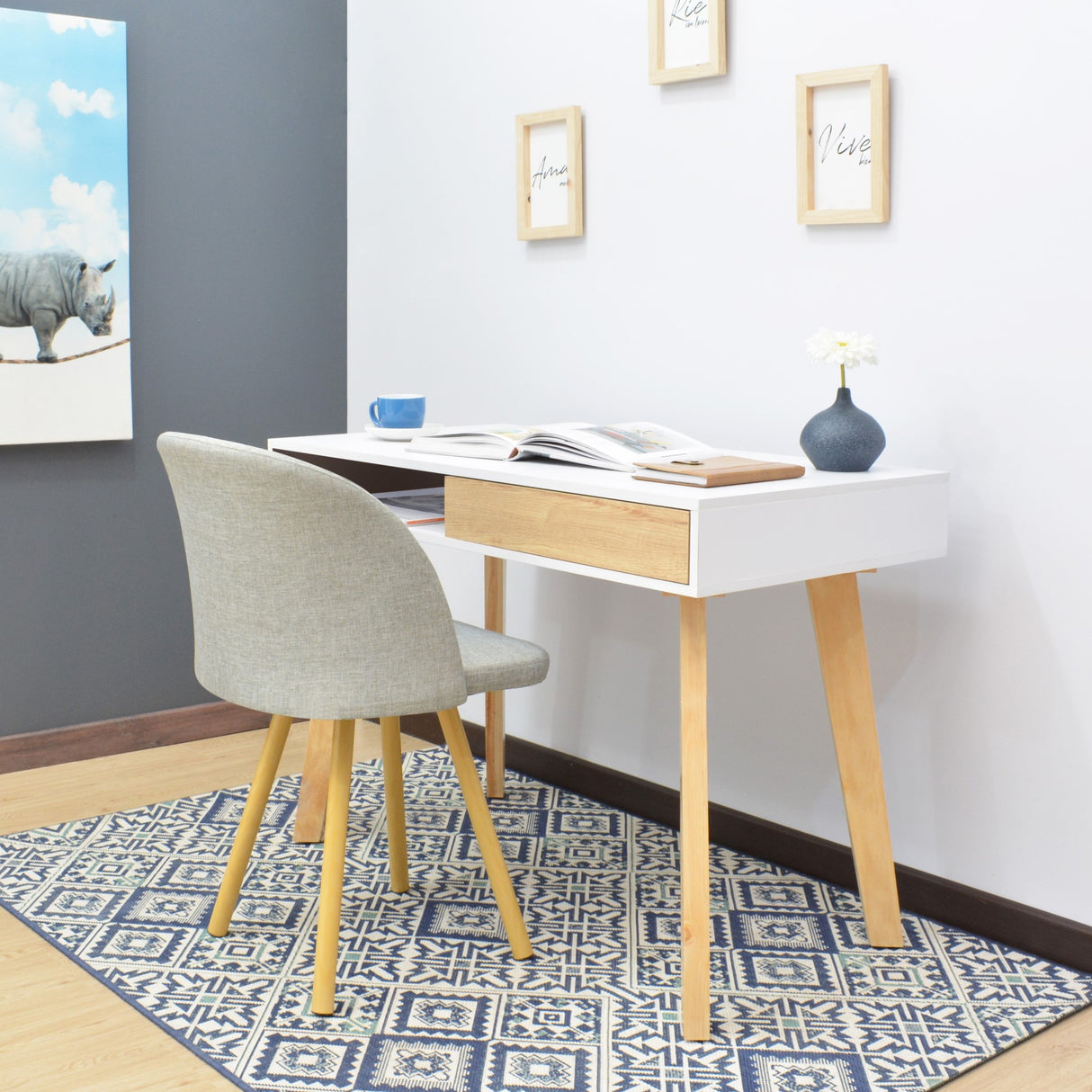 Escritorio Toledo Blanco y Natural 110x77cm Con Un Cajón - ESCRITORIOS | Bylmo