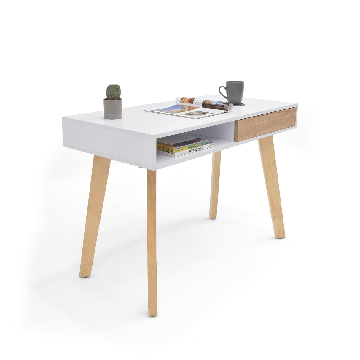 Escritorio Toledo Blanco y Natural 110x77cm Con Un Cajón - ESCRITORIOS | Bylmo