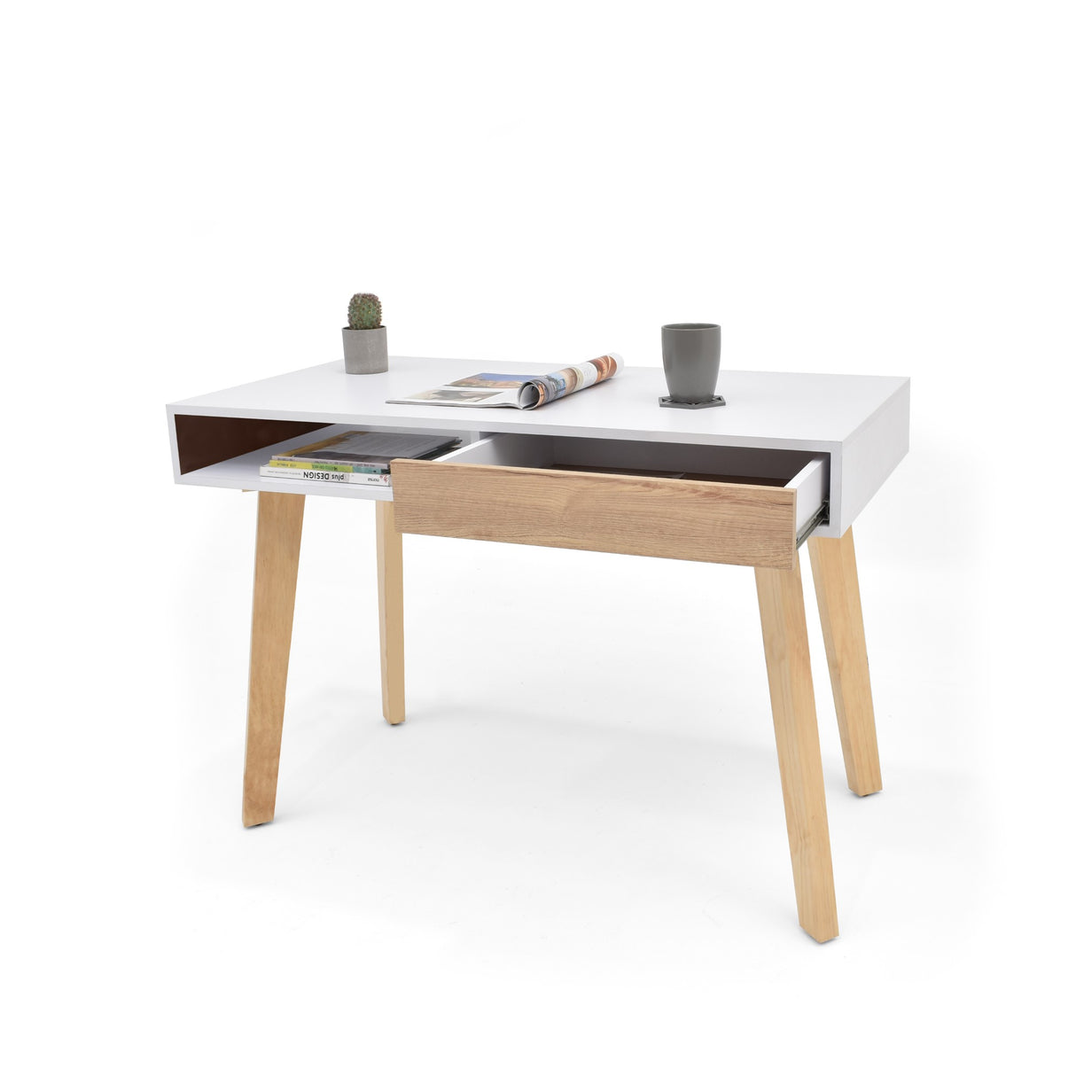 Escritorio Toledo Blanco y Natural 110x77cm Con Un Cajón - ESCRITORIOS | Bylmo