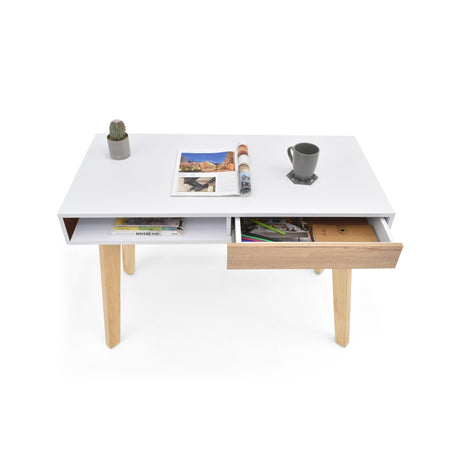Escritorio Toledo Blanco y Natural 110x77cm Con Un Cajón - ESCRITORIOS | Bylmo