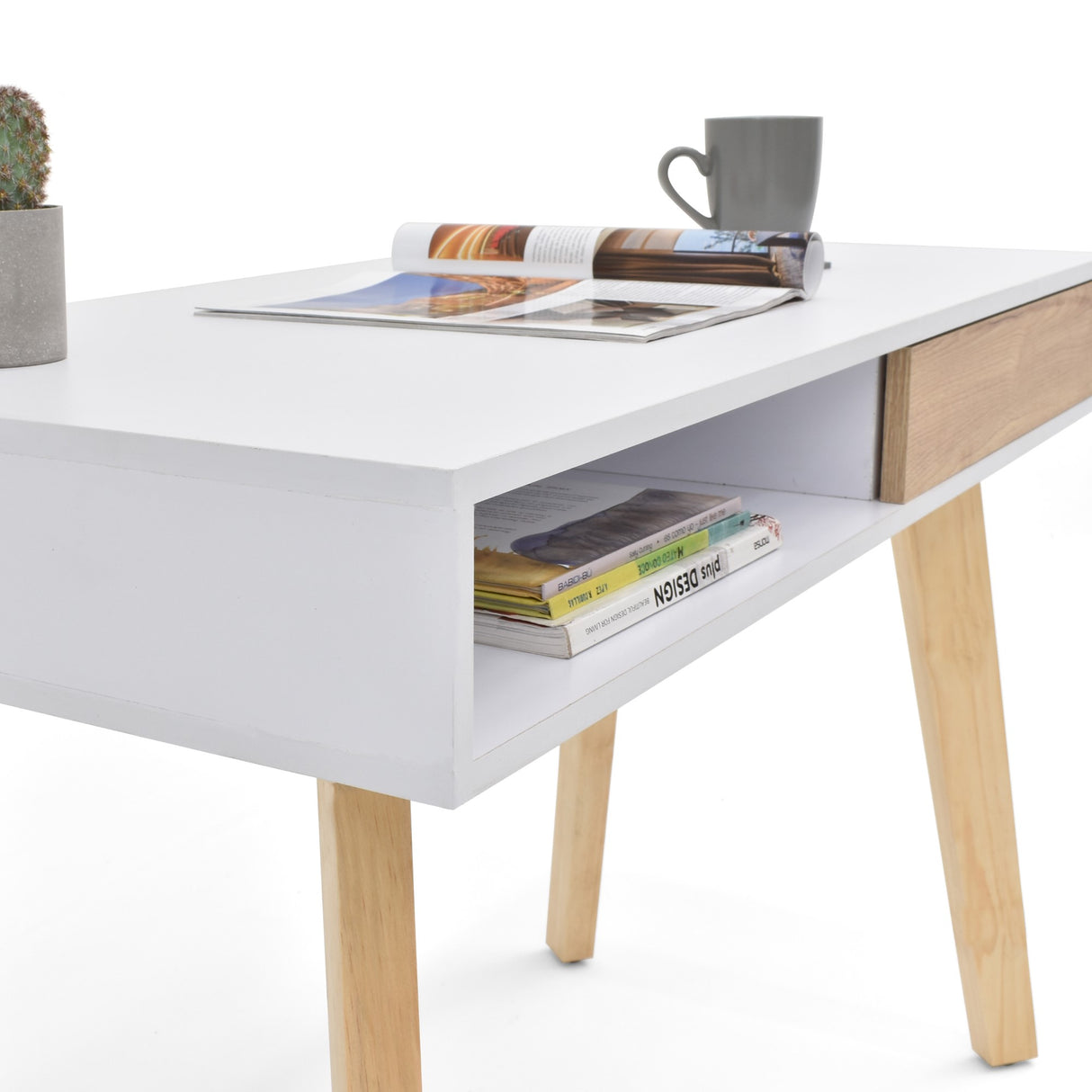 Escritorio Toledo Blanco y Natural 110x77cm Con Un Cajón - ESCRITORIOS | Bylmo