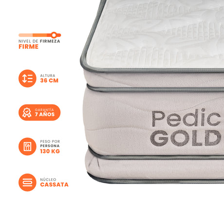 Colchón Firme Pedic Gold Blanco Sencillo 100x190cm Ortopedico con Pillow Doble - COLCHONES | Bylmo