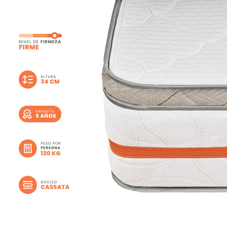 Colchón Firme Cromo Pro Blanco Semidoble 120x190cm Ortopedico con Pillow Sencillo - COLCHONES | Bylmo