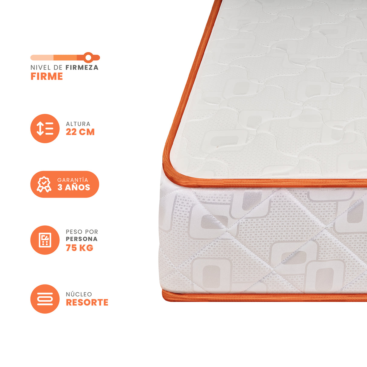 Colchón Firme Lite Resor Blanco Semidoble 120x190cm Ortopedico - COLCHONES | Bylmo
