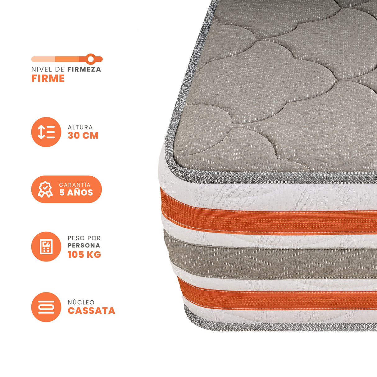 Colchón Firme Concord Pedic Gris Claro Semidoble 120x190cm Ortopedico - COLCHONES | Bylmo
