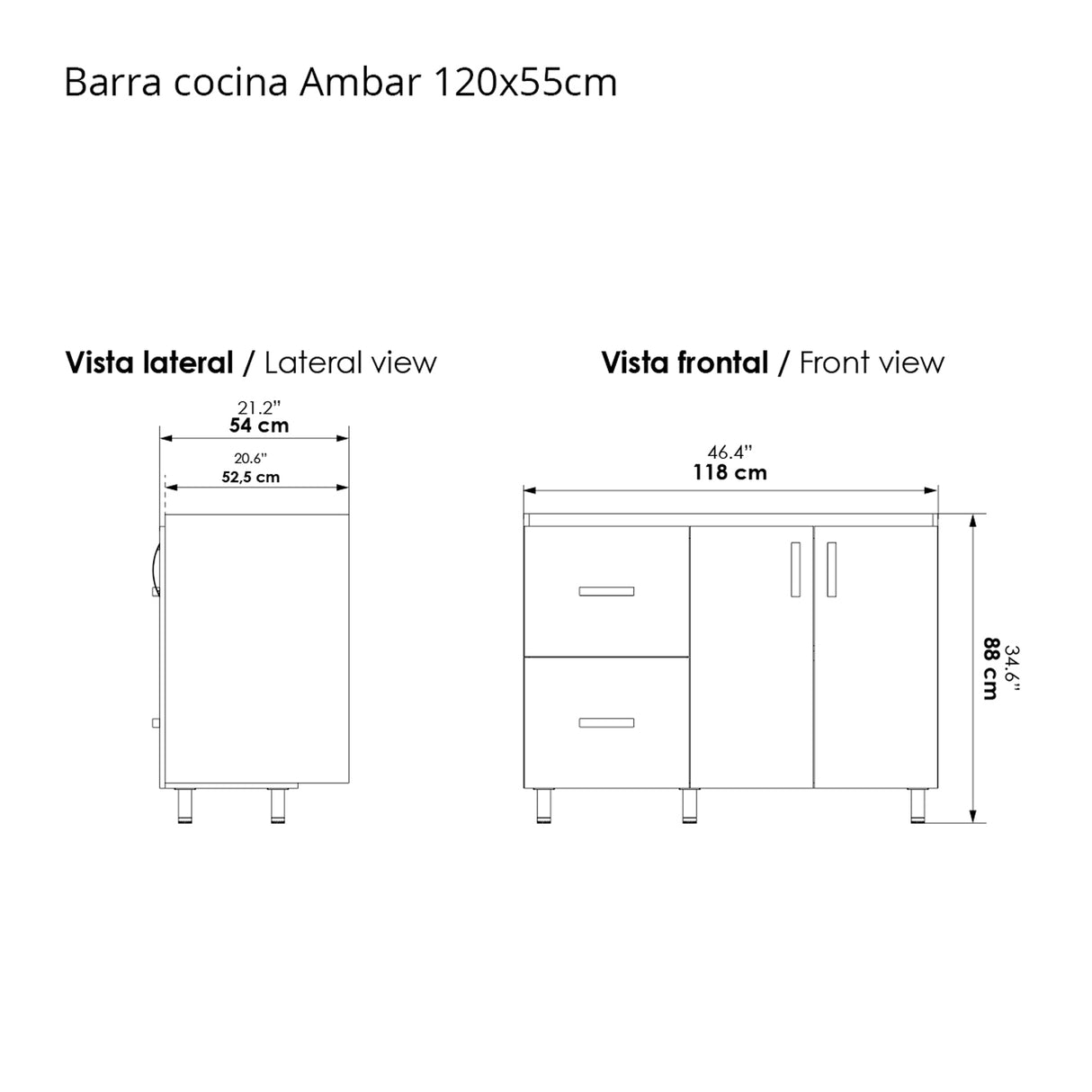 Barra de Cocina Ambar Soder 120x88cm con Mesón de Mármol Sintético y Cuatro Compartimientos - BARRAS Y MUEBLES AUXILIARES | Bylmo