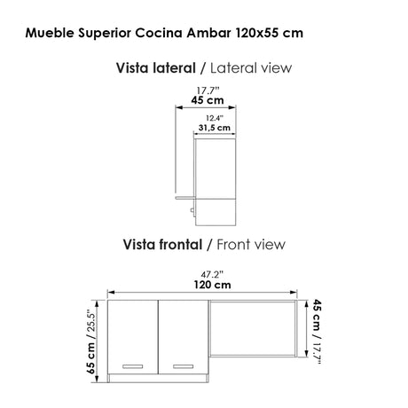 Mueble Superior de Cocina Ambar Blanco 120x65cm Con Espacio para Extractor y Microondas - MUEBLES SUPERIORES DE COCINA | Bylmo