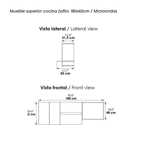 Mueble Superior de Cocina Zafiro Austral 180x65cm Con Espacio para Extractor y Microondas - MUEBLES SUPERIORES DE COCINA | Bylmo