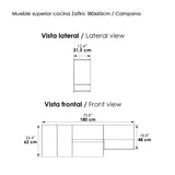 Mueble Superior de Cocina Zafiro Blanco 180x62cm Con Espacio para Extractor y con Locero - MUEBLES SUPERIORES DE COCINA | Bylmo