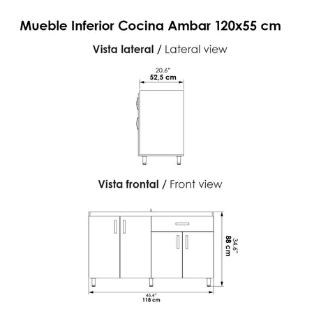 Mueble Inferior de Cocina Ambar Blanco 120x88cm Sin Mesón y con Organizador de Cubiertos - MUEBLES INFERIORES DE COCINA | Bylmo