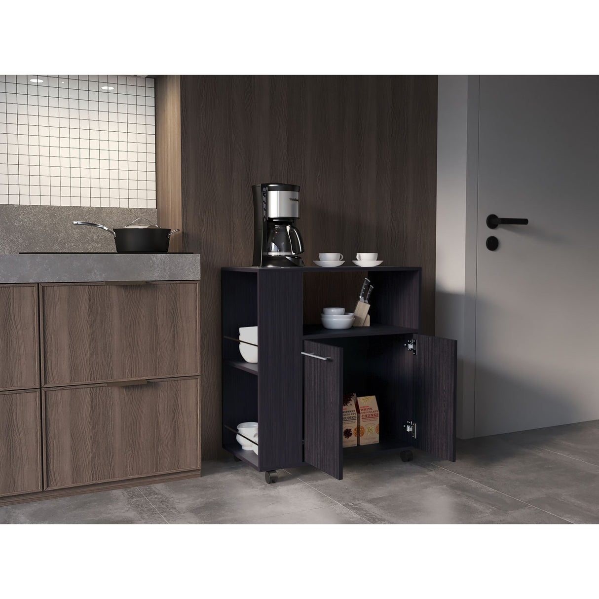 Mueble Microondas Eldon Wengue 75x83.4cm Con Ruedas - ALACENAS Y MUEBLES MICROONDAS | Bylmo