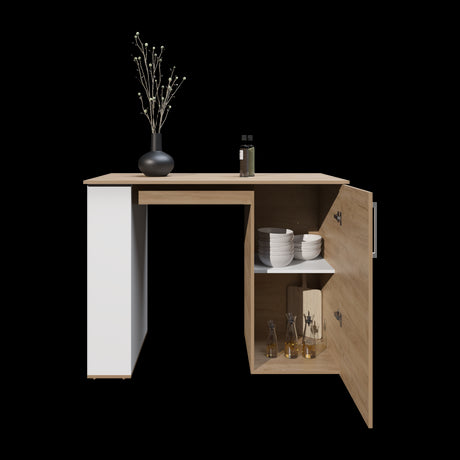 Barra de Cocina Allen Fresno Europeo y Blanco 120.3x91cm Con Seis Compartimientos - BARRAS Y MUEBLES AUXILIARES | Bylmo