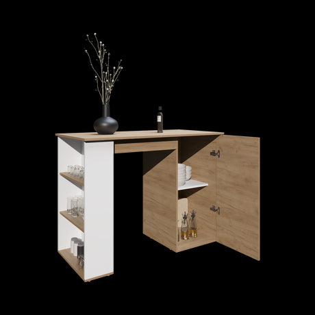 Barra de Cocina Allen Fresno Europeo y Blanco 120.3x91cm Con Seis Compartimientos - BARRAS Y MUEBLES AUXILIARES | Bylmo