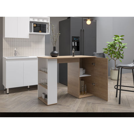 Barra de Cocina Allen Fresno Europeo y Blanco 120.3x91cm Con Seis Compartimientos - BARRAS Y MUEBLES AUXILIARES | Bylmo