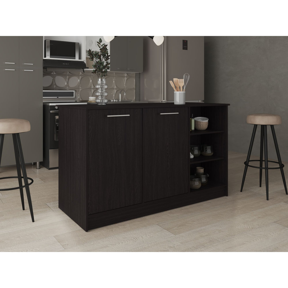 Isla de Cocina Ginger Wengue 150x90.6cm Con Seis Compartimientos - BARRAS Y MUEBLES AUXILIARES | Bylmo