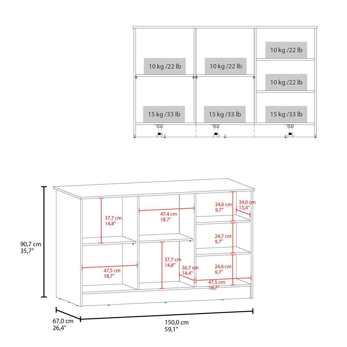 Isla de Cocina Ginger Wengue 150x90.6cm Con Seis Compartimientos - BARRAS Y MUEBLES AUXILIARES | Bylmo
