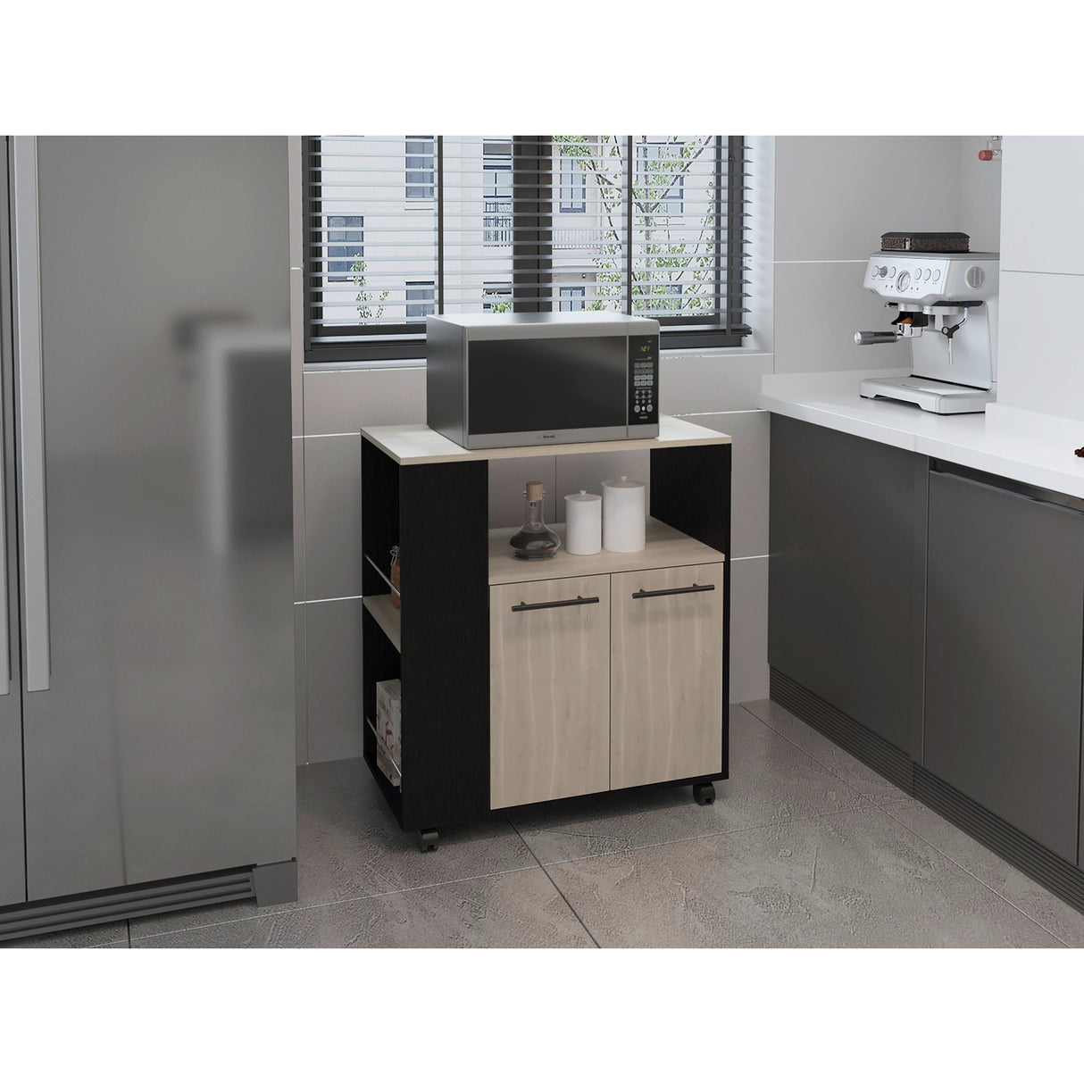 Mueble Auxiliar de Cocina Eldon Wengue y Bardolino 75x83.4cm Con Cinco Compartimientos y Con Ruedas - BARRAS Y MUEBLES AUXILIARES | Bylmo